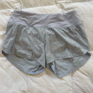 Lululemon speed up shorts size 6. Light blue with a grey print.